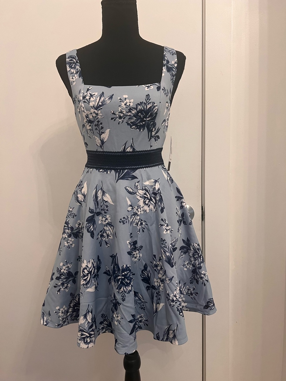 City Triangles junior Blue Floral Fit-and-Flare Dress